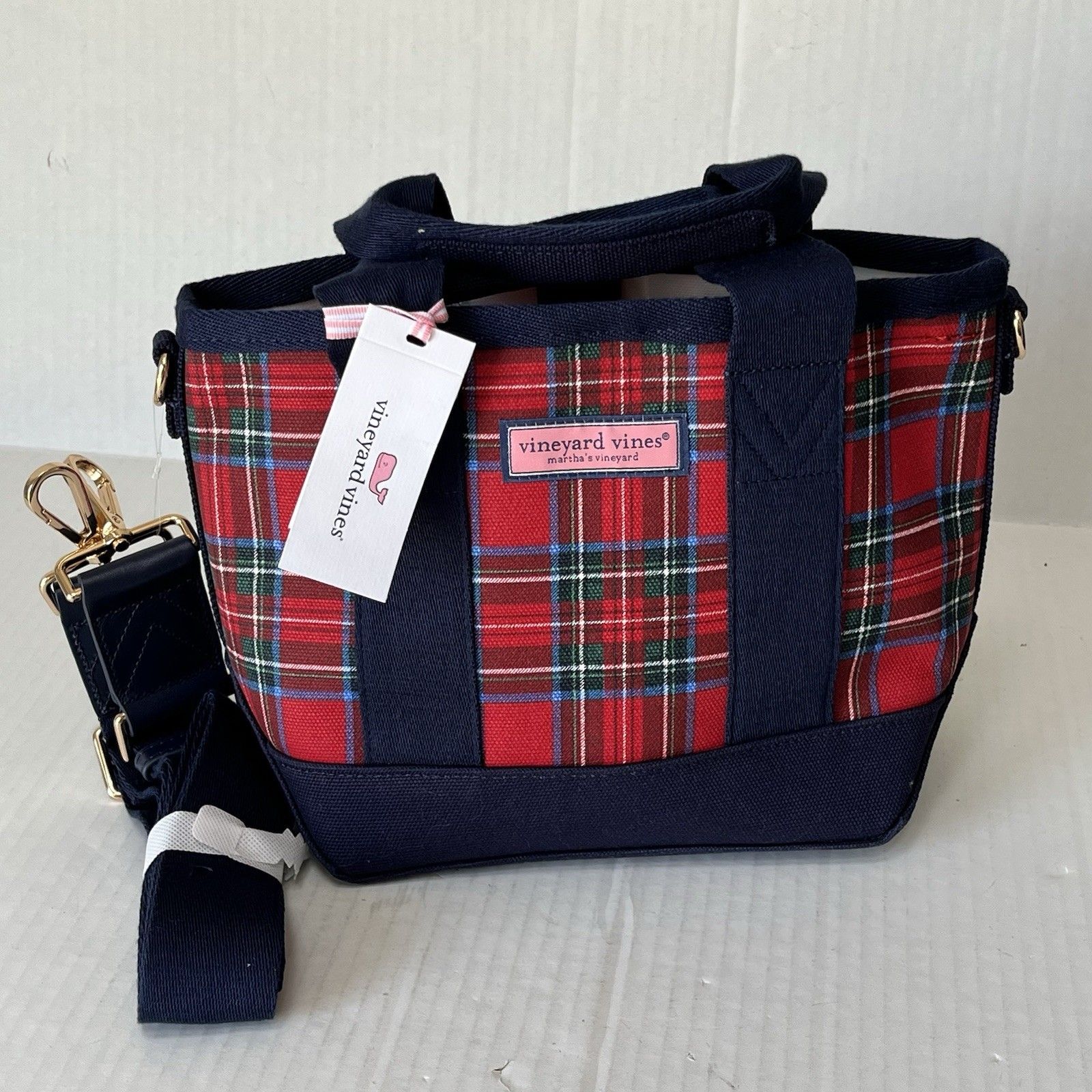 Vineyard Vines Printed Heritage Mini Tote In Yuletide Tartan Red Crossbody Rare